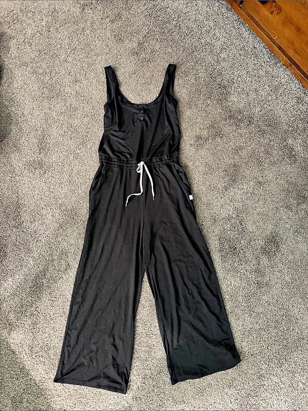 Vuori Black Wide Leg Henley Jumpsuit